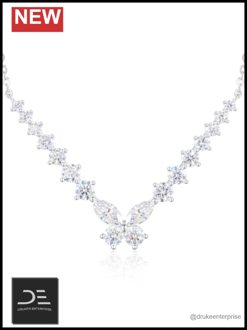 18 Stone Butterfly Moissanite Tennis Necklace, 1.638CTW 925 Sterling Silver
